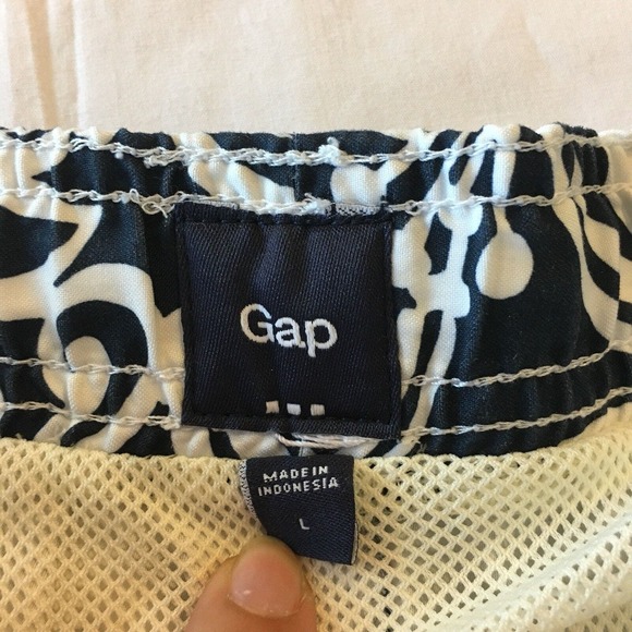 Gap Mens Large Navy Blue White Basic Swimming Shorts Trunks W Mesh Liner - Picture 4 of 12